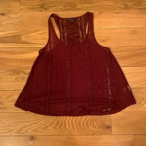 American Eagle sheer maroon lace tank